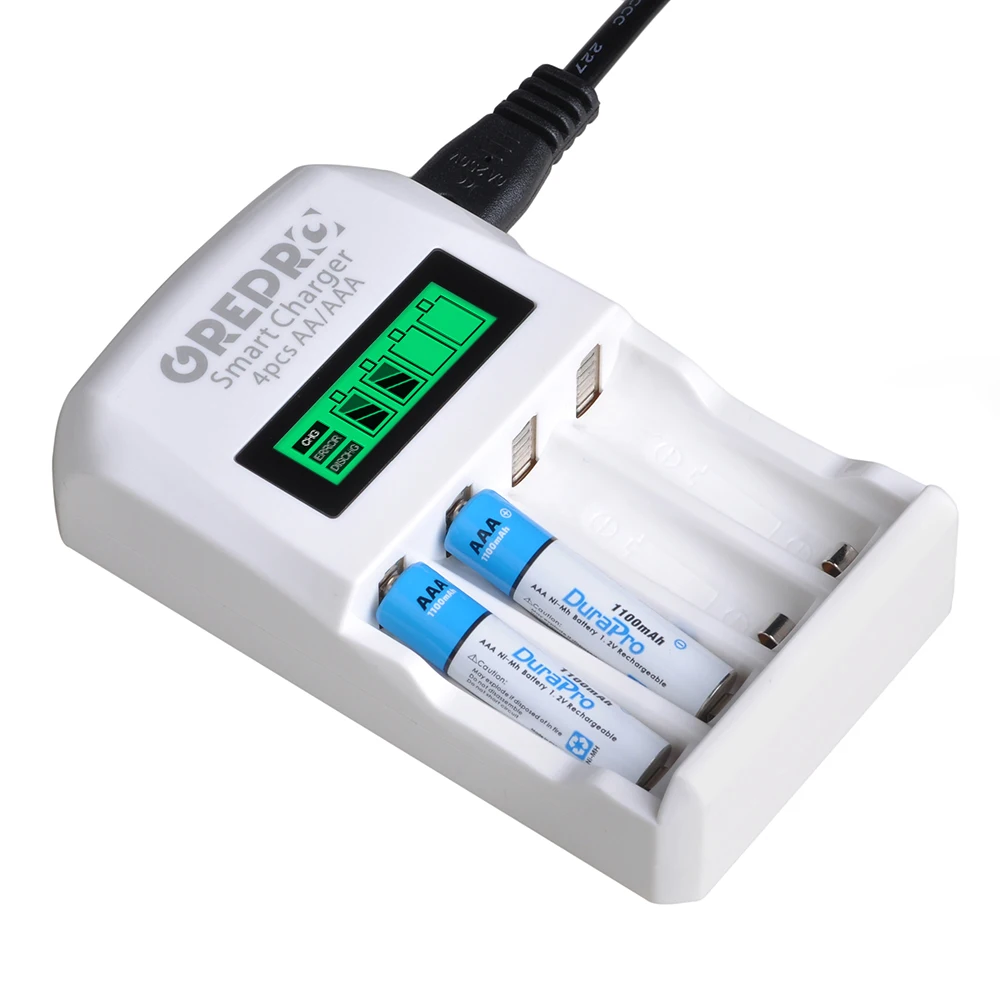 GREPRO 4x AAA перезаряжаемые батареи и 4 слота зарядное устройство ЖК-дисплей USB кабель интеллектуальное отключение быстрой зарядки