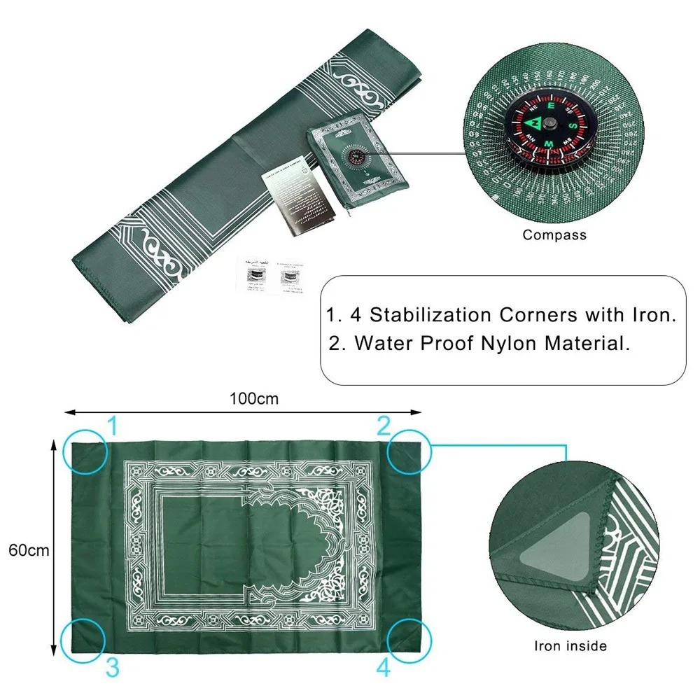 10pcs Muslim Prayer Mat Carpet Rug with Compass Portable Waterproof Travel Pocket Islamic Arab Mats Prayer Mat