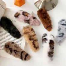 New Fashion Winter New Hair Clips For Women Girls Imitation Rabbit Fur Leopard Waterdrop Hairpins Hair Clips Girls Hair Jewelry