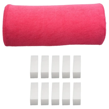 

1 x Cushion Rest Pillow Nail Art Design Manicure Care Salon Soft Column & 10 x White Acrylic Nail Art Tips Buffer Buffing Sandin