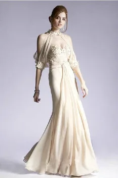 

robe de soir e Exquisite Customized Beige Chiffon vestidos formales Strapless Mermaid Evening Long mother of the bride Dresses
