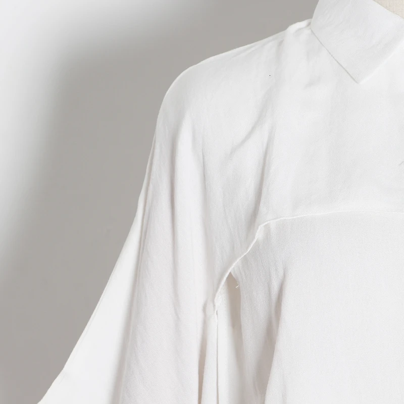 TWOTWINSTYLE Casual Lace Up Loose Shirts Female Lapel Collar Half Sleeve Ruched Blouses For Women Fashion Clothing Tide