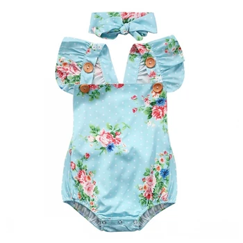 

Floral Baby Girls Bodysuit One-piece Romper Sunsuit Headband Clothes Set