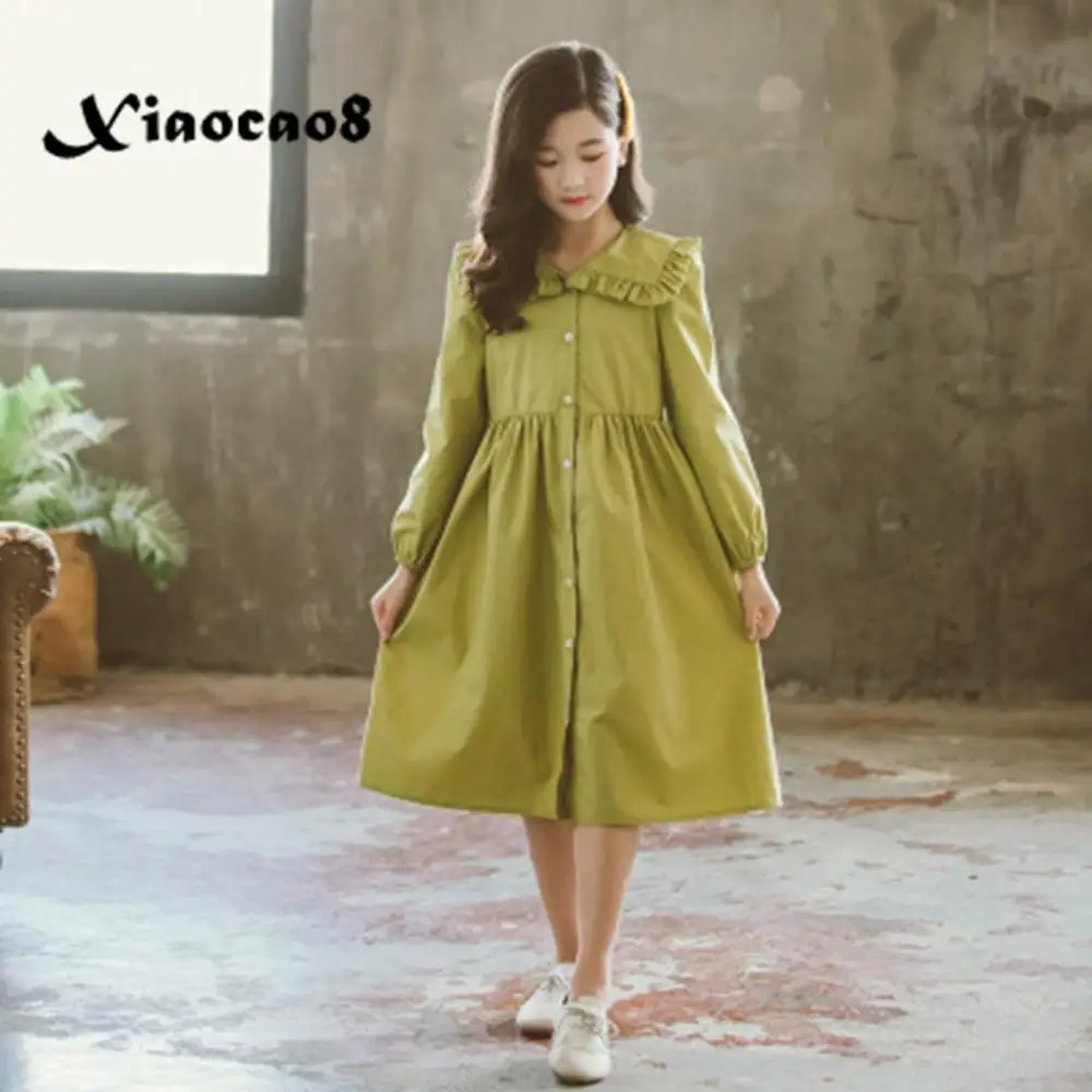 Осеннее платье для маленьких девочек детская одежда с длинными рукавами зеленое платье принцессы с авокадо для девочек Одежда для маленьких девочек детское платье