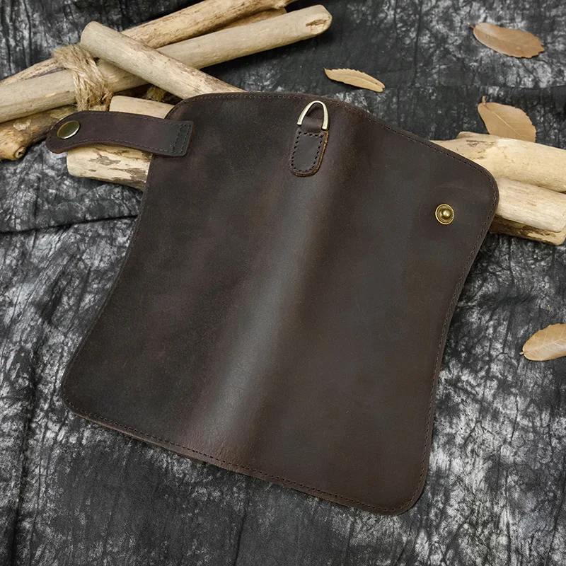 Genuine Leather Bifold Long Wallet Snap Card Holder Purse Zipper Coin Rfid Pocket Mens Vintage Crazy Horse Leather Chain Wallet 13 H480da527f4fb44e9afcce74f7da63947U