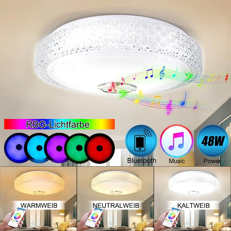 

Smuxi Ceiling Lights Modern 48W RGB Smart Dimmable bluetooth Music APP Remote Control Lamp Bedroom Ceiling Lamp AC110-260V
