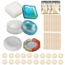 3 Pack Ashtray Resin Molds with 3 Pack Shinny Foil Flakes 20 Pcs Wood Sticks and Finger Cots for DIY Ashtray Making