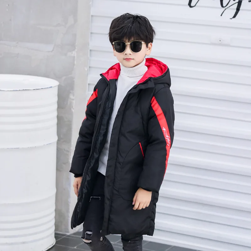 ZQLZ Big Boys Winter Jacket Kids New Casual Hooded Warm Cotton Long Parka Kids Loose Outerwear Fashion Black Coat Girls