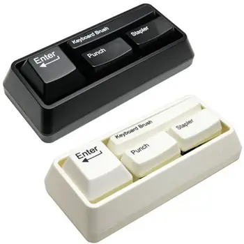 

2 Pcs Novelty Keyboard Stationary Set As Office Stationary Supplies , Stapler / Puncher / Clip Adsorption Black & White