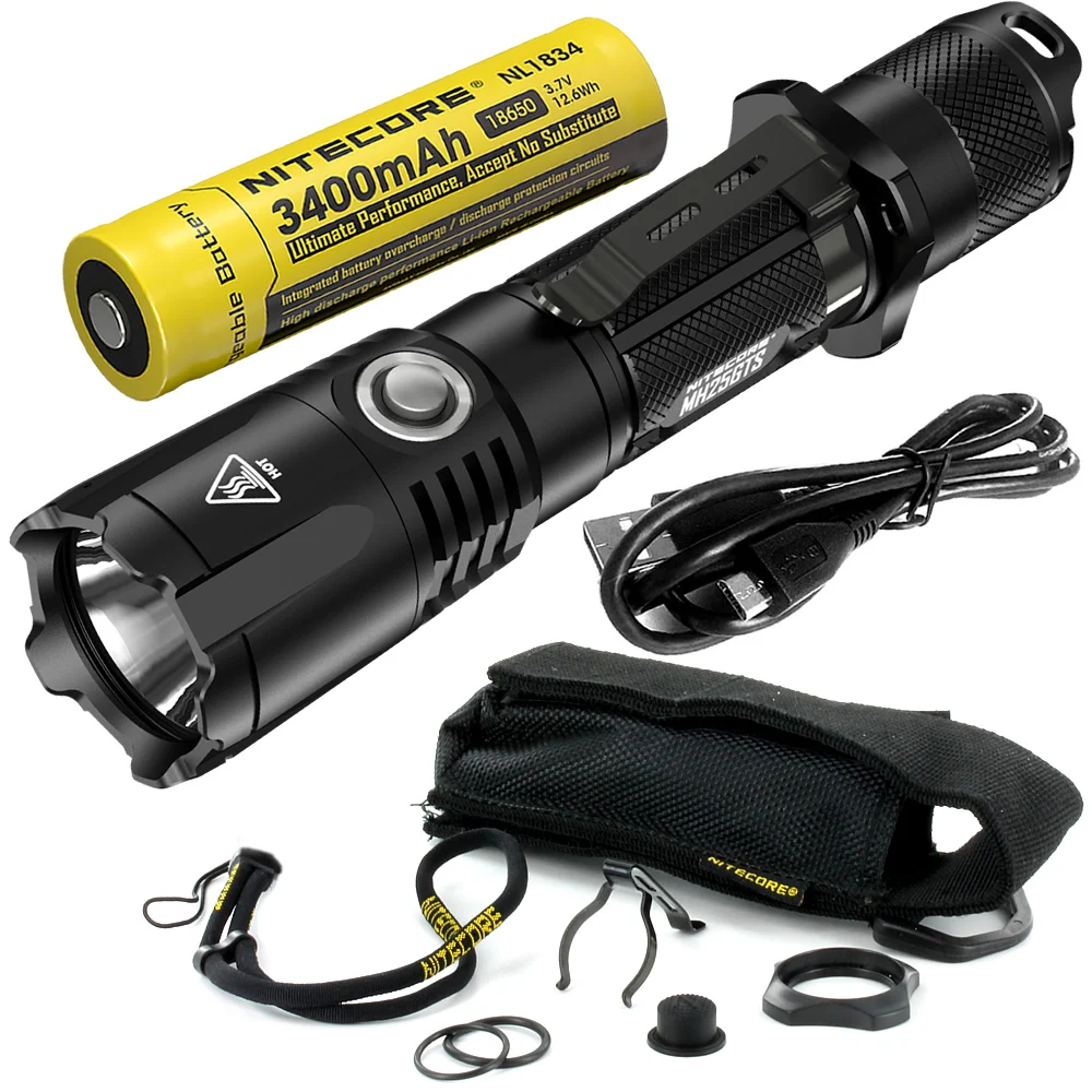 NITECORE MH25GTS с чехлом NTH25+ 18650 перезаряжаемая батарея 1800 люмен тактический Водонепроницаемый фонарь для сотрудников полиции фонарь