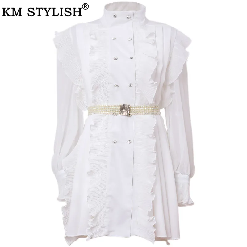 Платье для женщин vestido ropa mujer с жемчужным поясом осеннее Новое Женское Франция винтажное шифоновое белое цельное платье