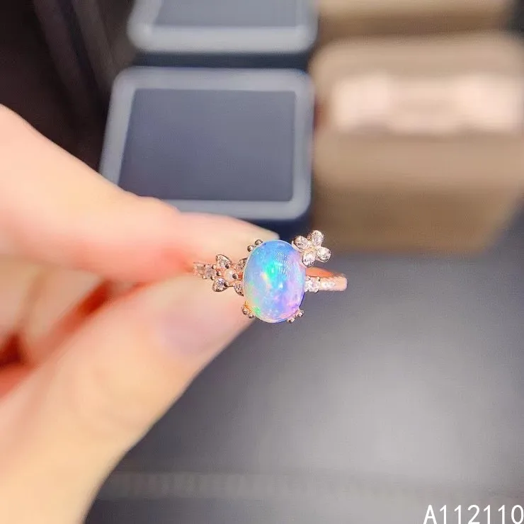 

Fine Jewelry 925 Sterling Silver Inlaid With Natural Gemstone Women's Popular Fashion Oval Flower White Opal Ring Support Detect
