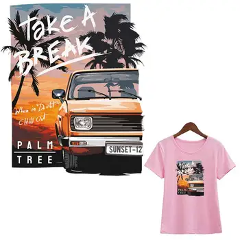 

Summer T-Shirt Thermal Transfer Palm Tree Sticker Diy Accessory Heat Transfer Stickers On The Fabric Iron On Patch