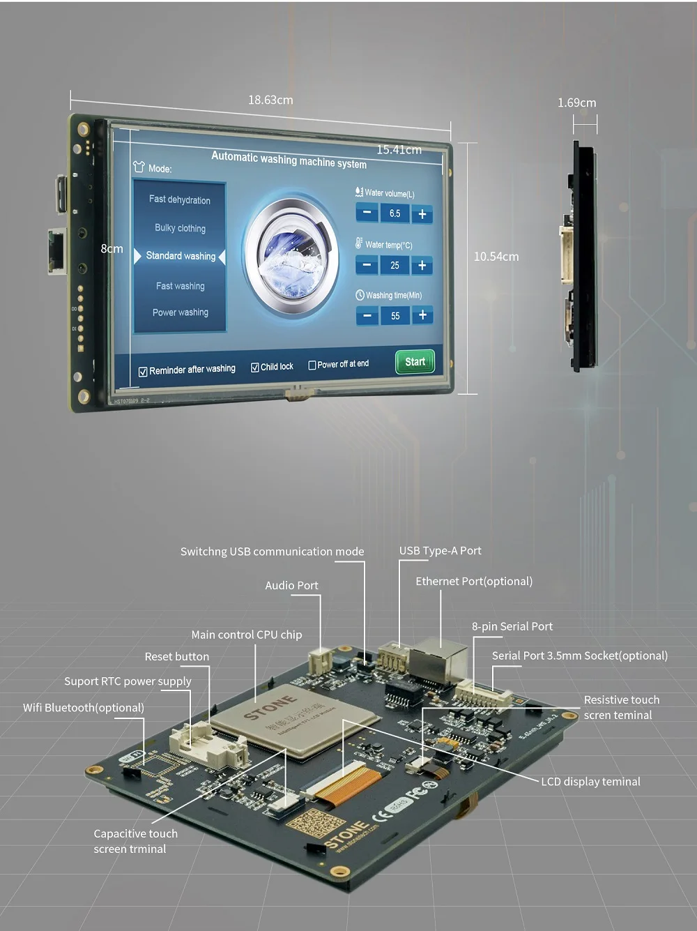 7 Inch HMI NEW Serial LCD Display Module with Program + Touch Screen for Equipment Control Panel STWA070WT-01