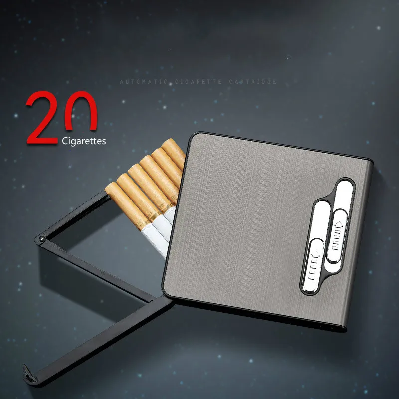 Креативный чехол для 20 сигарет, электронная USB Зажигалка, металлическая коробка для сигарет, ветрозащитные автоматические всплывающие зажигалки