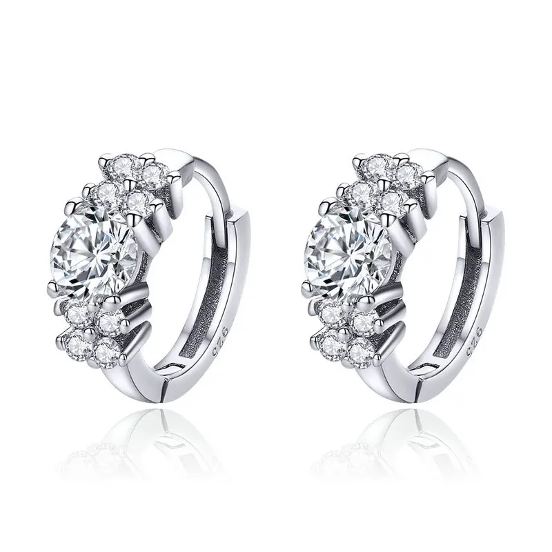Bamoer, прозрачный Фианит, массивные Свадебные крошечные серьги-кольца для женщин, 925 пробы, серебро, розовое золото, роскошные ювелирные изделия, SCE485-C - Окраска металла: SILVER