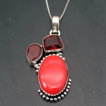 

Hermosa Natural RedCoral Blood Garnet Charms Pendant Necklace Fashion Jewelry Gift 2 3/8 inch A677