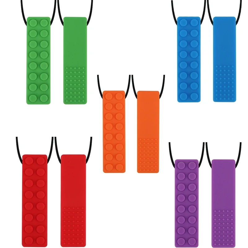 

1PC Creative Silicone Building Block Teether For Autistic Kids Necklace Silicone Rubber Teeth Sensory Chewing Toys Pendant
