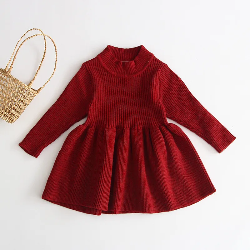 Winter Toddler Baby Girl Knitted Dresses Sweater Dress Princess Long Sleeve Kids Clothes Autumn