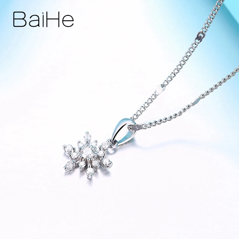 BAIHE Solid 18 K, белое золото, сертифицированный H/SI, всего 0,28ct, настоящие натуральные бриллианты, Свадебный женский модный подарок для ювелирных изделий, ожерелья