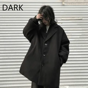 

Autumn And Winter Korean Version Of Ins Harajuku Dark Bf Wind Long Woolen Coat Loose Thick Woolen Coat Trend