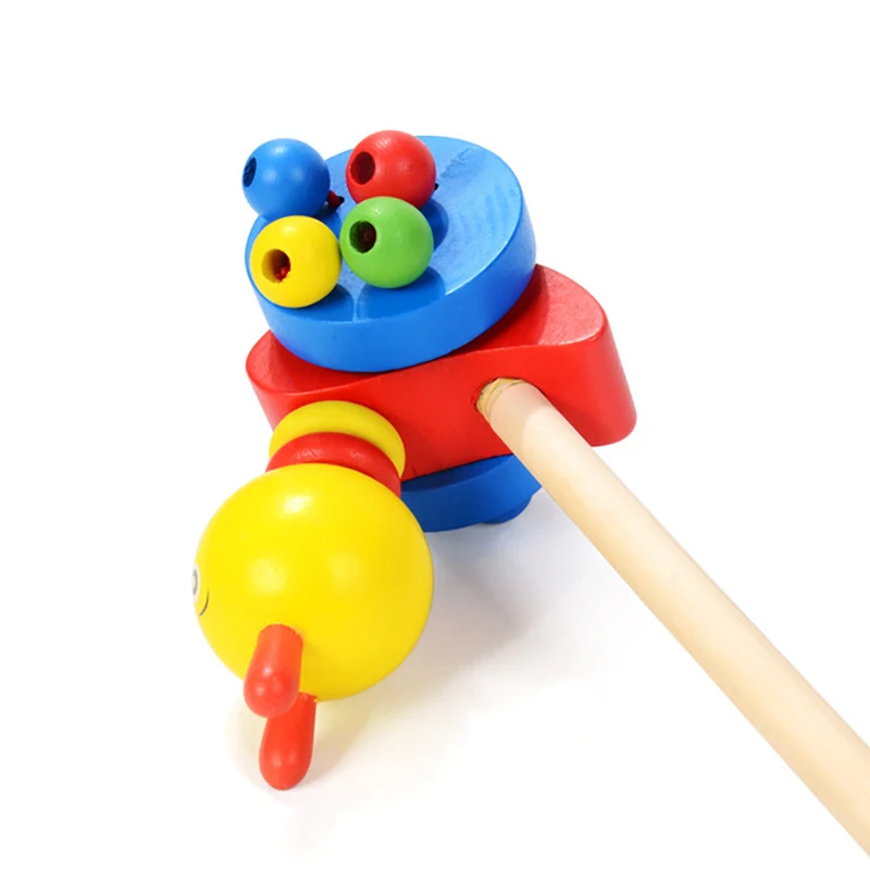 amazing  Kids Wooden Toys Baby Walker Baby First Steps Car Toddler Trolley Single Rod Stroller Cartoon Anima