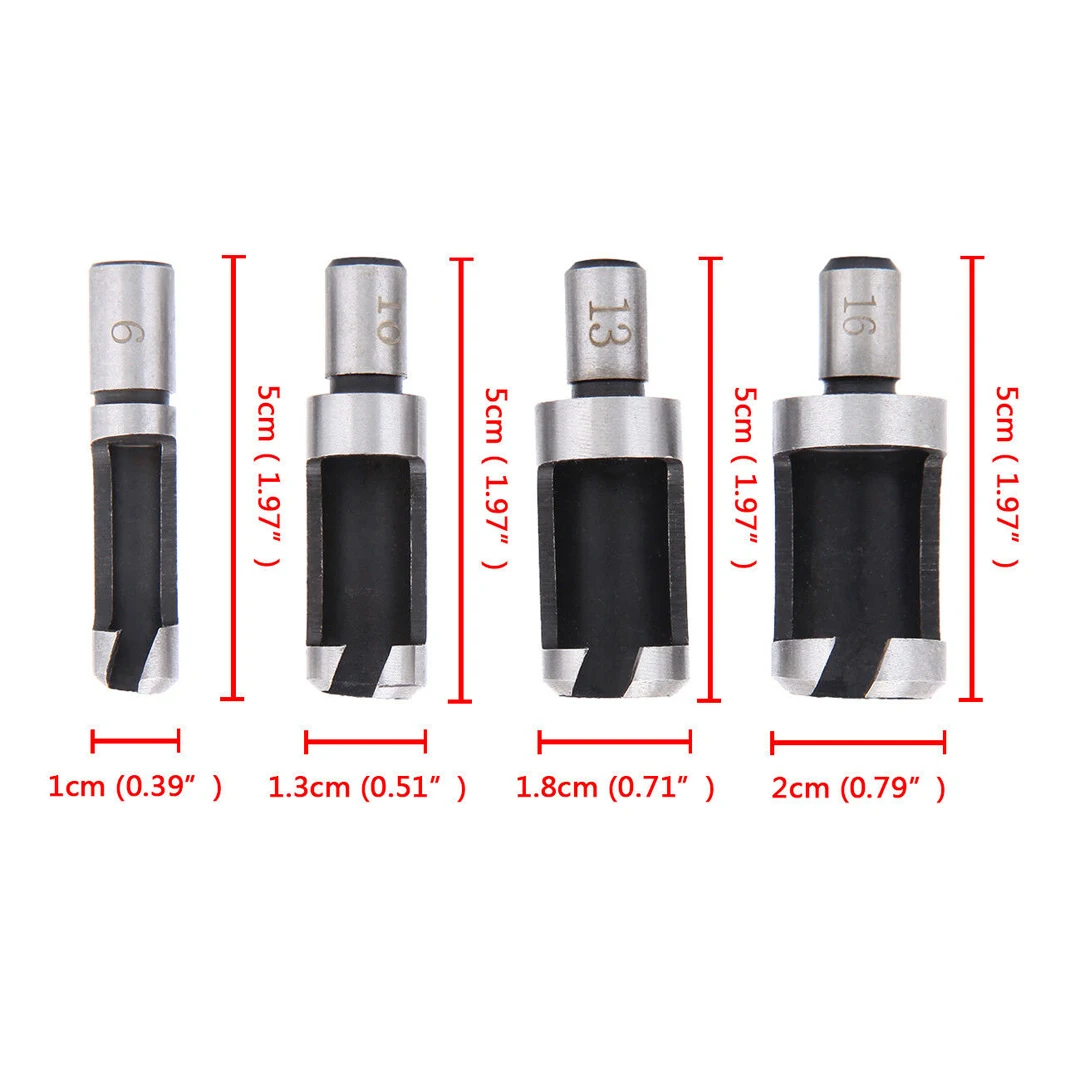 8 Pcs 1/4" 3/8" 1/2" 5/8" Wood Hole Plug Cutter Set Dowel Maker Cutting Tools 3/8" Shank Carbon Steel Bit