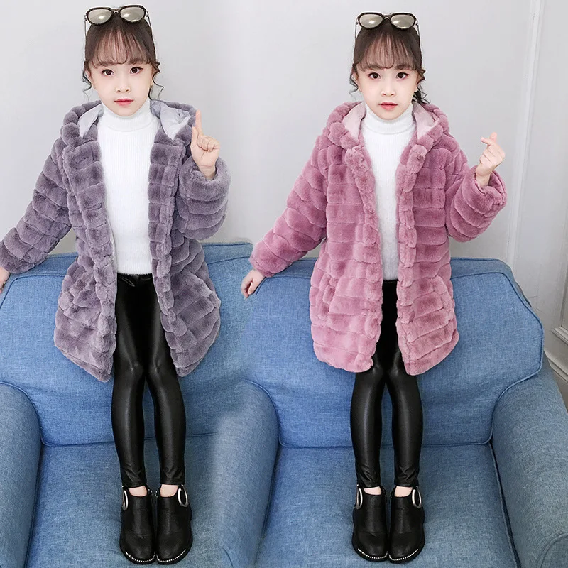 

Hot Selling GIRL'S Coat Korean-style Big Boy Children Mid-length Thick Faux Fur Warm Cotton Coat Fashion
