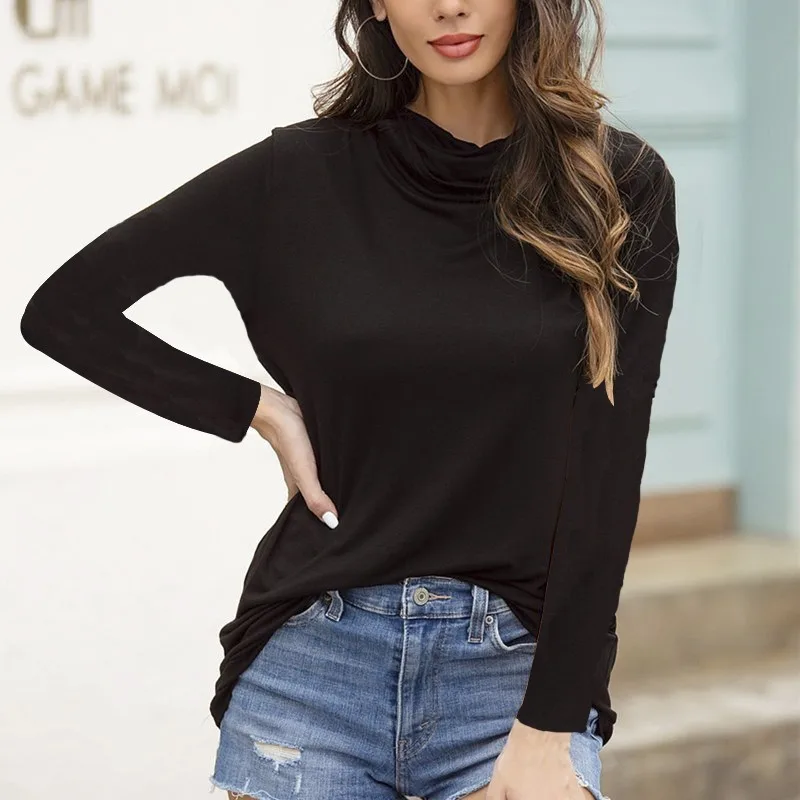 

New Style Fashion Solid Tops for Women Full Sleeves Spring Autumn Turtleneck T-shirt Pullover with Dust Mask