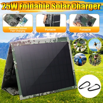 

LEORY 25W 5V Foldable Solar Panel Solar Power Bank Solar Cells Pack with Dual USB Port for Backpack Camping Hiking