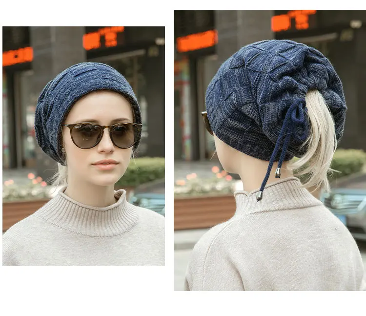 Унисекс зимняя бархатная Повседневная шапка Skullies Beanies, модный шарф, шапка, многофункциональная теплая шапка, женская вязаная шапка с отверстием для хвоста Z198