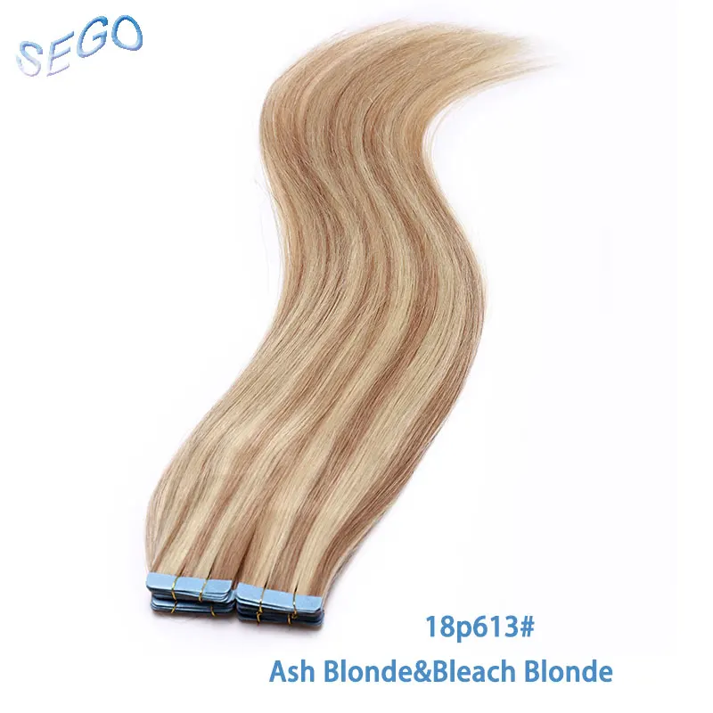 SEGO1"-24" 2,5 г/шт. 10/20 шт. волосы на Клейкой Ленте имитирующей кожу волосы, прямые, лента(с чешуйками в одном направлении), опт, не Волосы remy двусторонний скотч волосы для увеличения объема - Цвет: #18/613