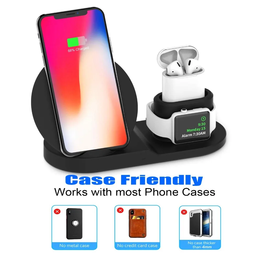 3 в 1 быстрая Беспроводная зарядная станция Подставка для Apple Watch/Airpods/iPhone Xs/XR/X/Max/8 для samsung Galaxy S10/S9/S8