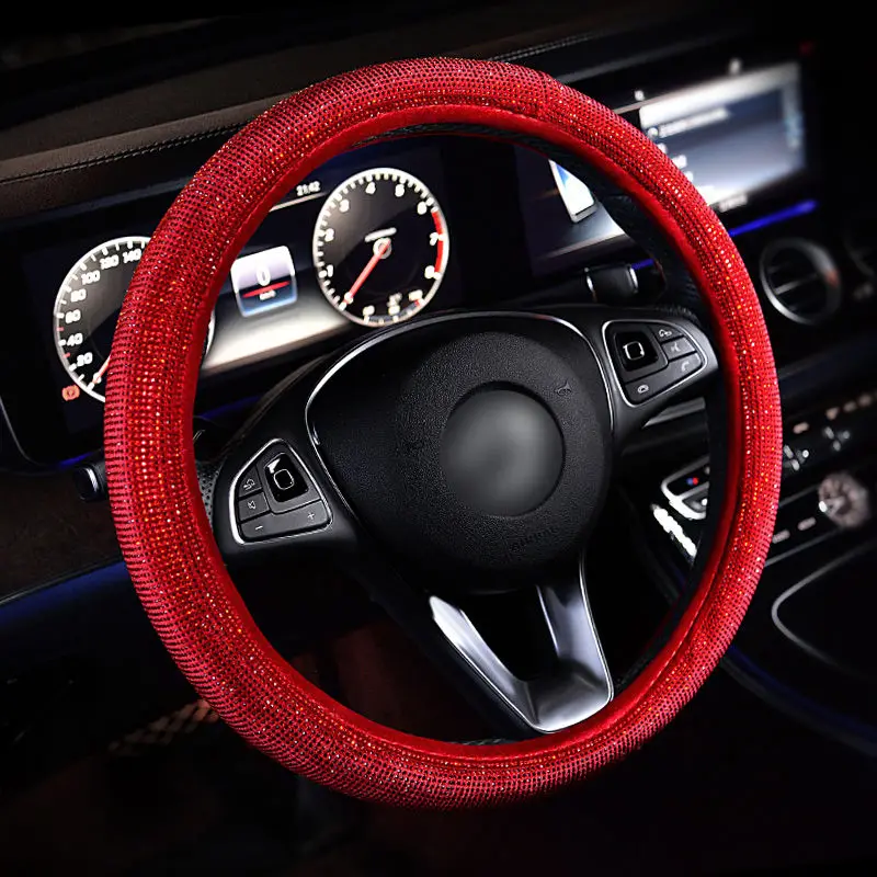 Luxury Red Rhinestone Diamante Car Steering Wheel Covers for Girls Crystal Auto Interior Accessories Tissue Holder Vent Clips - Название цвета: steering cover