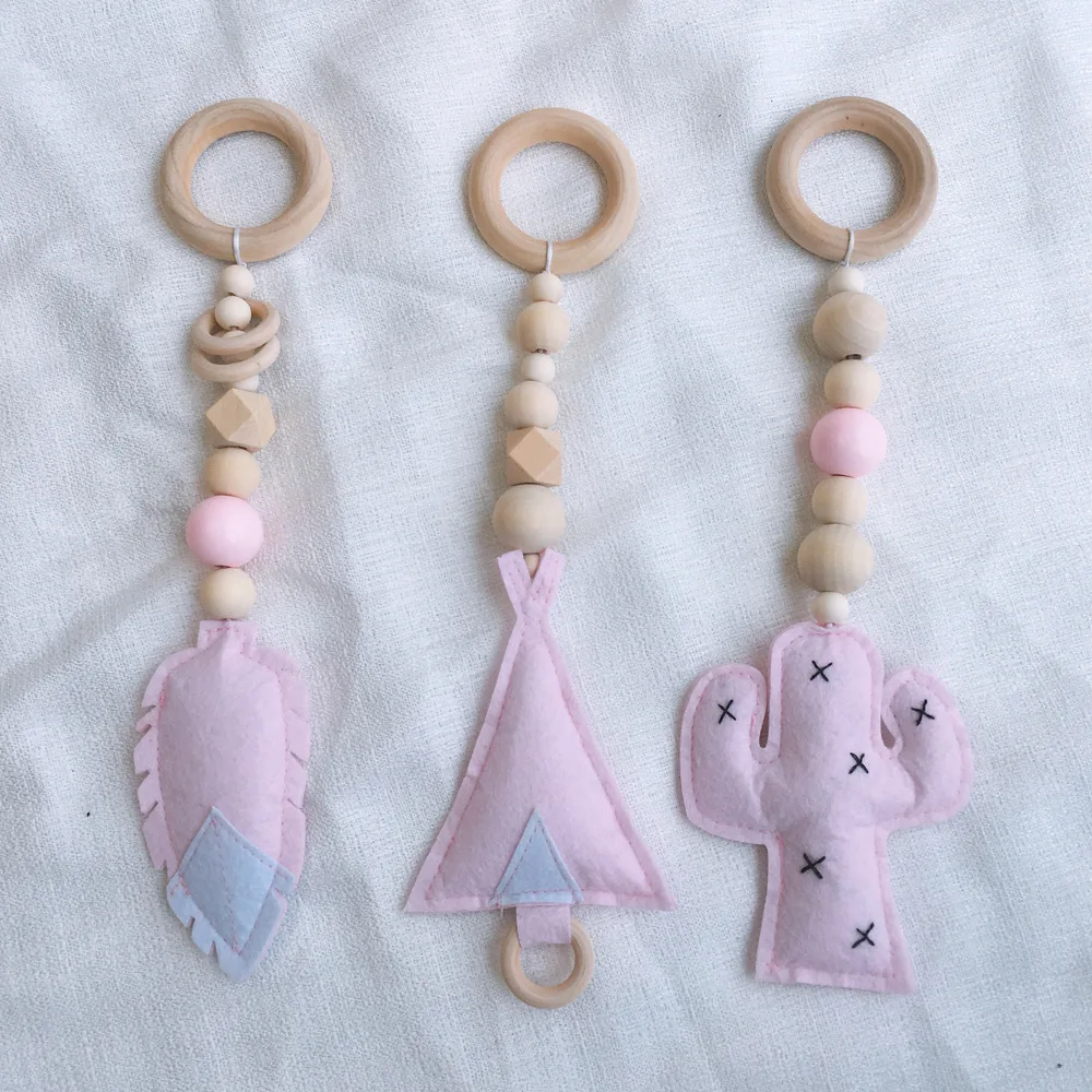 3 toys pink Baby Activity Gym Wooden Baby Play Gym Educational Sensory Ring-pull Toy Baby Room Decor Baby Decoration Room Playpen Gym - Цвет: 3 toys pink