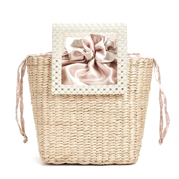 

New Pearl Fashion Straw Bag Hand-Woven Shoulder Bag Seaside Vacation Designer Handbag Famous Brand Women Bags 2020