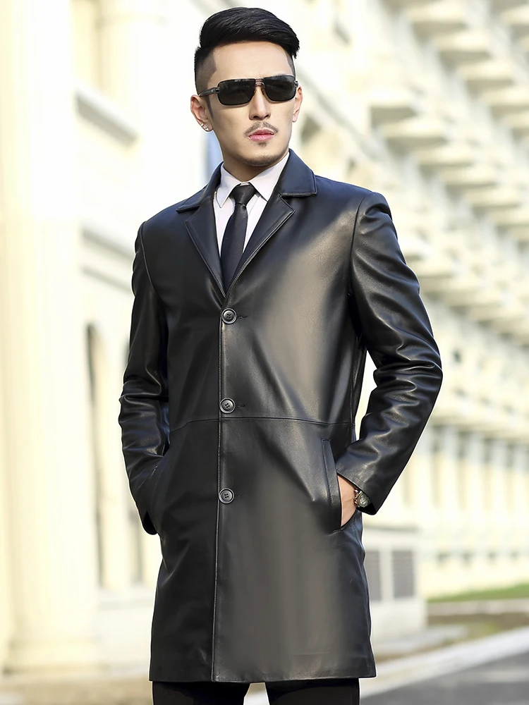 2020 мужская куртка из натуральной кожи длинное пальто овчины для мужчин