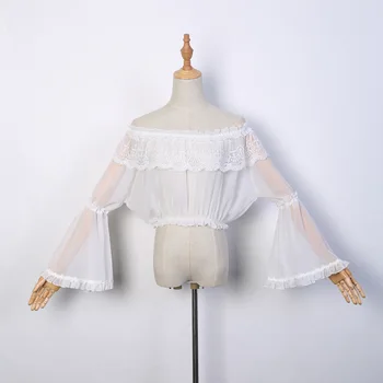 

Summer lolita blouse vintage lace puff sleeve kawaii shirt off shoulder chiffon victorian shirt loli cosplay gothic lolita top