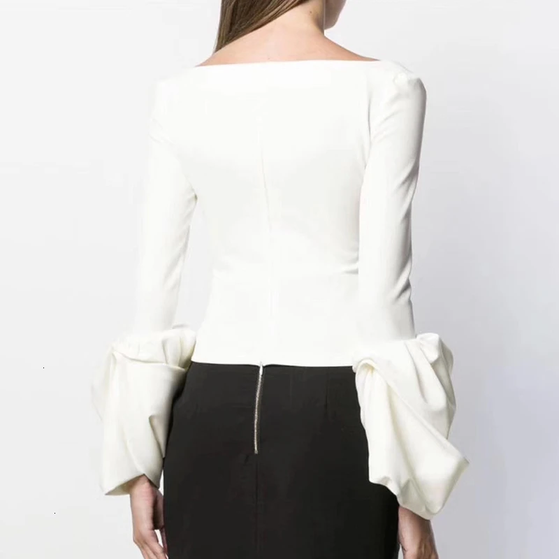 Skup TWOTWINSTYLE Casual wąskie koszulki dla kobiet kwadratowy kołnierzyk latarnia z długim rękawem elegancka jesień T Shirt kobieta modna odzież nowość