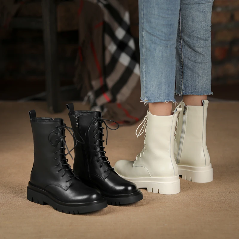 

HOT Women ankle boots leather with fur boots Russian winter Minus 30 degrees Wool lining warm boots Side zip platform snow boots
