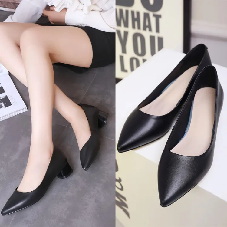 

Cost Price Feedback Social Young And Middle-aged Semi-high Heeled Pointed-Toe Low Top Commuting Single Shoes Work Shoes Social S