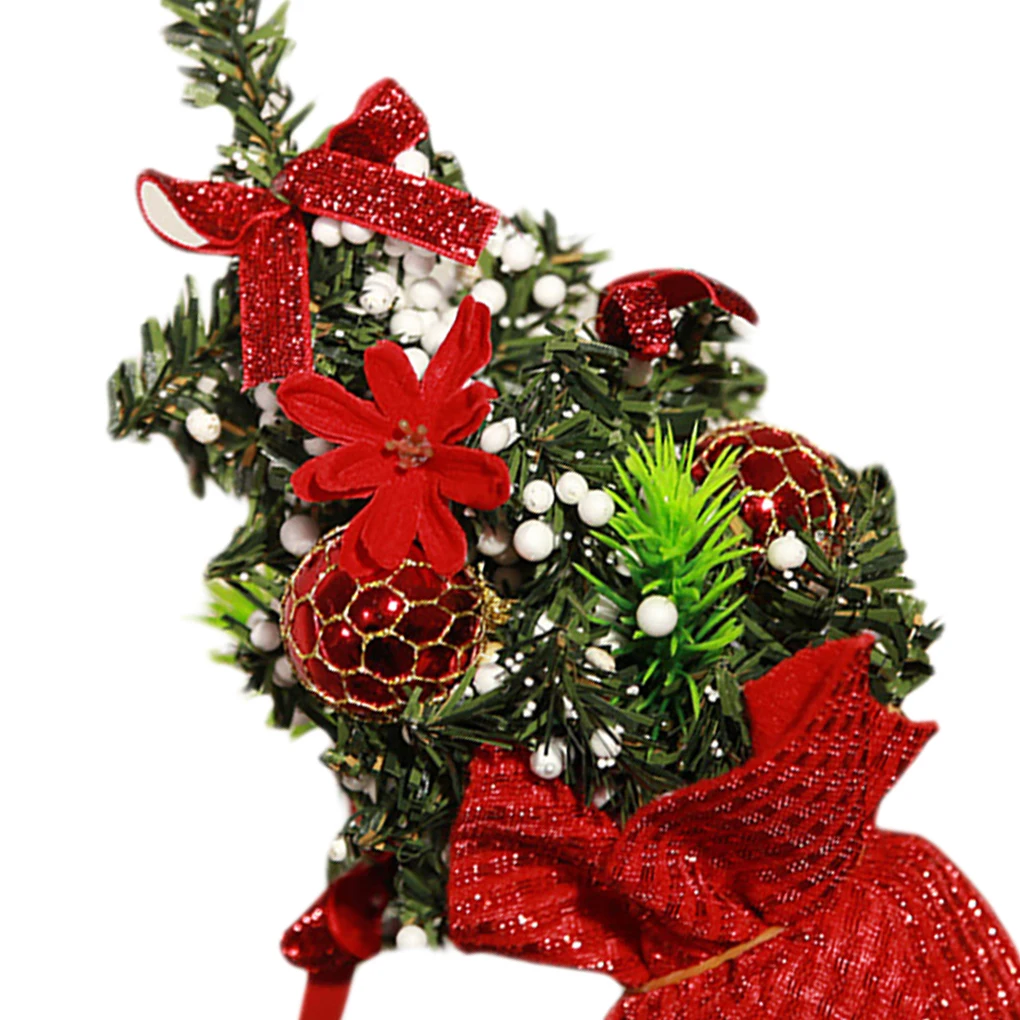 Cloth Ribbon Jingle Bell Christmas Pine Tree Desk Small Mini Xmas Craft Decoration Home Office Show Window Ornament Gift