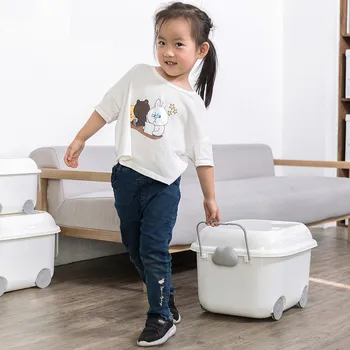 

Ins Toy Storage Box Large Children's Clothes Plastic Finishing Drum Pulley Buckle Covered Cartoon Storage Box