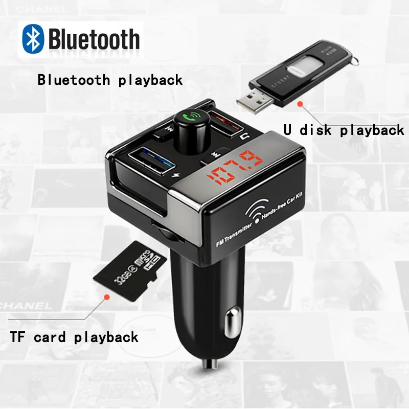 

Car FM Transmitter Bluetooth Wireless Radio Adapter 2.1A Car Charger Handsfree Kit TF Card AUX MP3 Player Vehicle Electronics