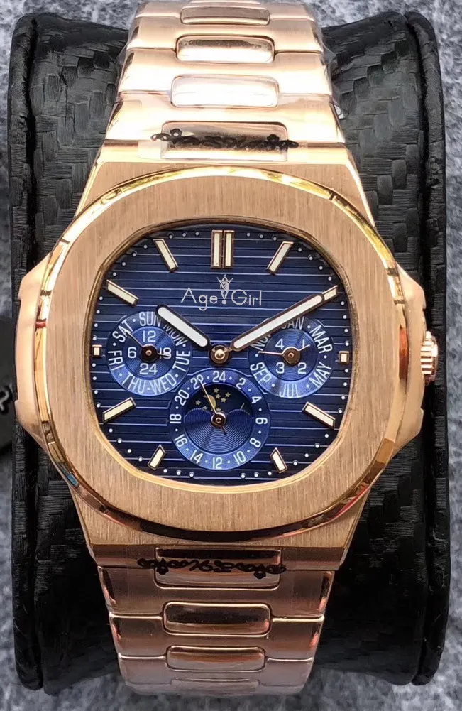 

Luxury Brand Automatic Mechanical Men Watch Sapphire Rose Gold Transparent Moon Phase Watches Black Blue Grey White Glass Back