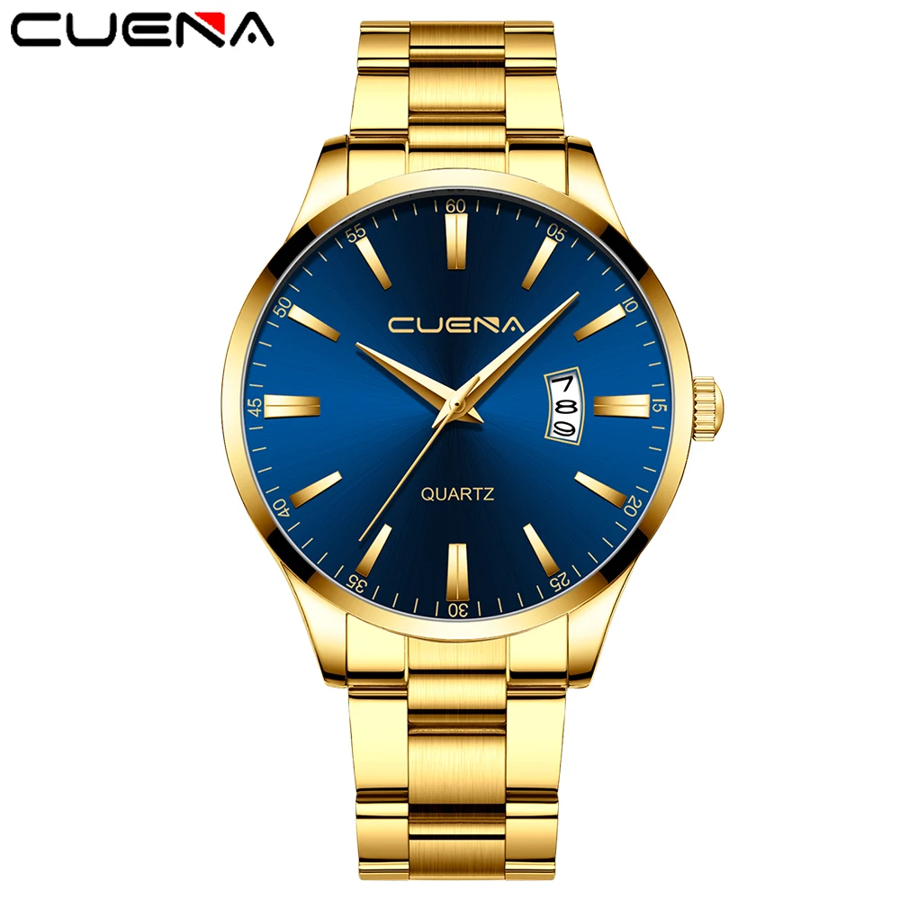 

CUENA Men Watches Top Brand Luxury Stainless Steel Blue Waterproof Quartz Watch Men Fashion Chronograph Male Sport Military