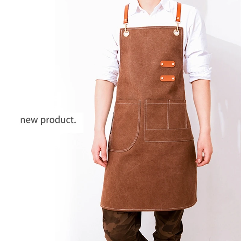 

Lint-free Chef Apron Cotton Canvas Cross Back Adjustable Apron with Multipurpose pockets For Women Men Kitchen Cooking Baking