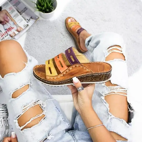 New Summer Women Sandals 3 Color Stitching Sandals Ladies Open Toe Casual Shoes Platform Wedge Slides Beach Women Shoes