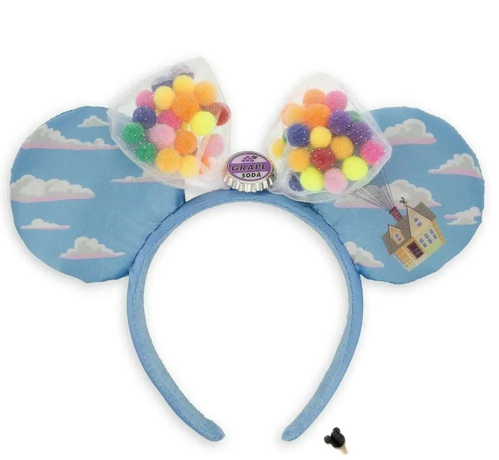 Disney Parks UP Grape Soda Cap Balloons Minnie Mouse Ears Bow Hat Headband NEW 
