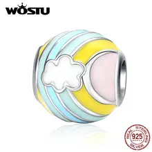 WOSTU Новое поступление 925 пробы Серебряный Солнечный Радужный Бисер Круглый Шарм Подходит браслет кулон ювелирные украшения подарок CTC111